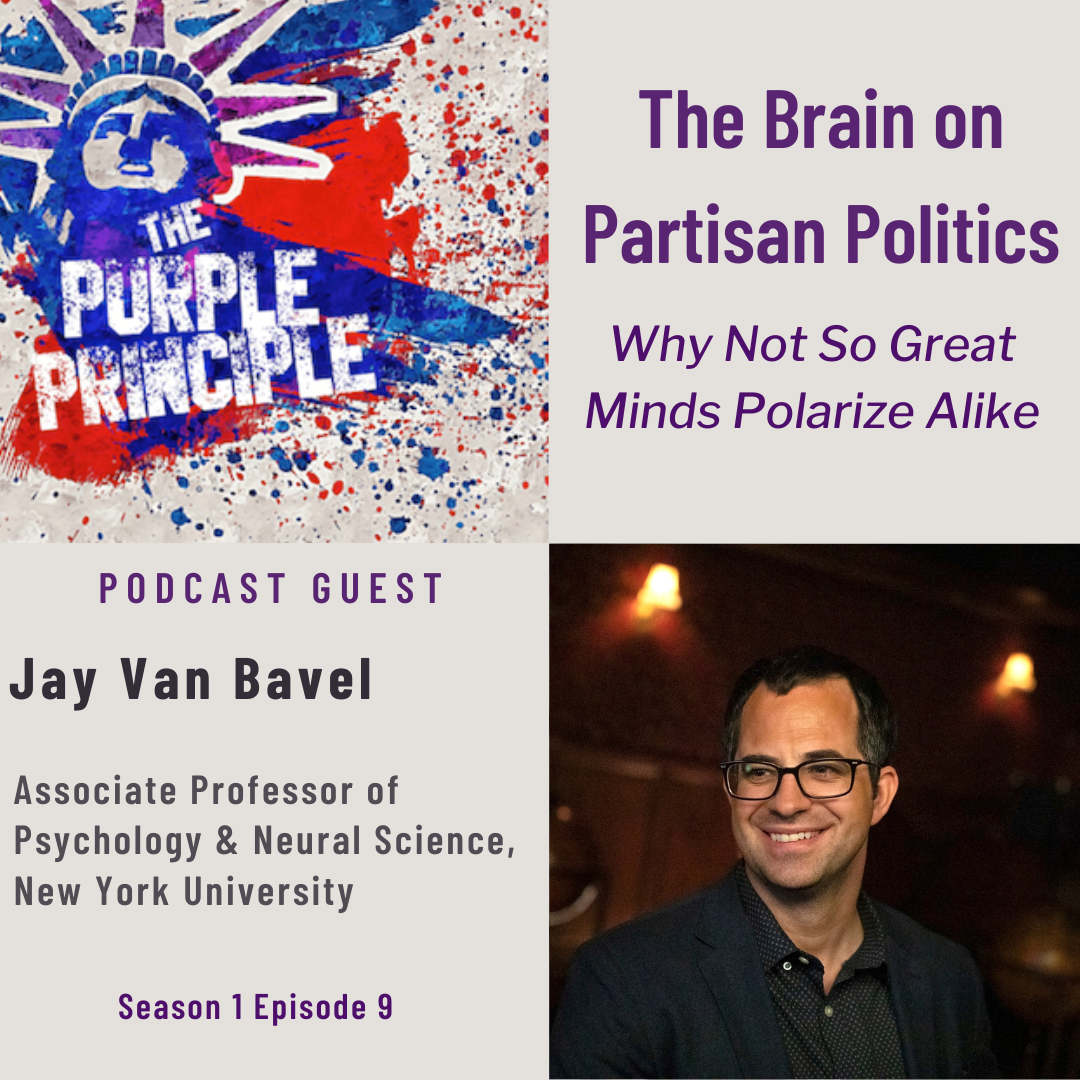 purple principle episode artwork featuring headshot of podcast guest dr. jay van bavel