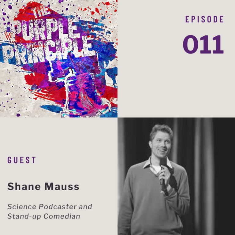 purple principle episode artwork with headshot of podcast guest Shane Mauss