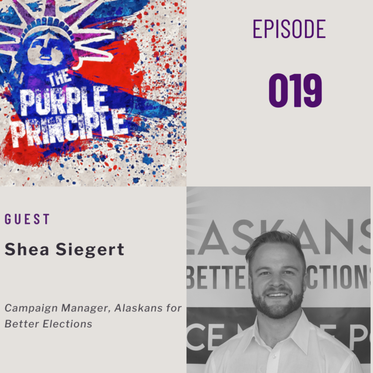 purple principle episode artwork with headshot of podcast guest shea siegert