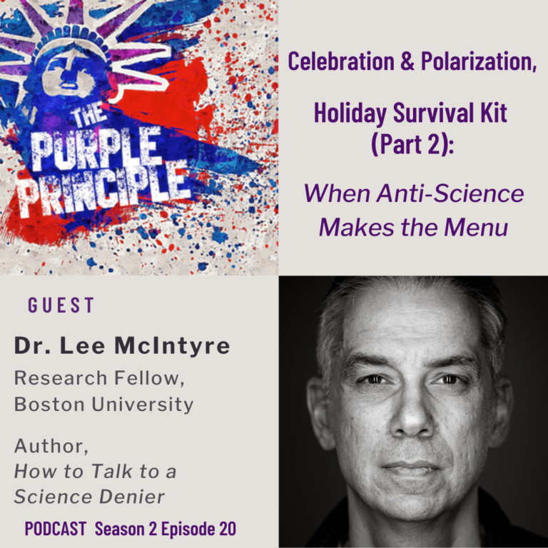 purple principle episode artwork with headshot of podcast guest Dr. Lee McIntyre
